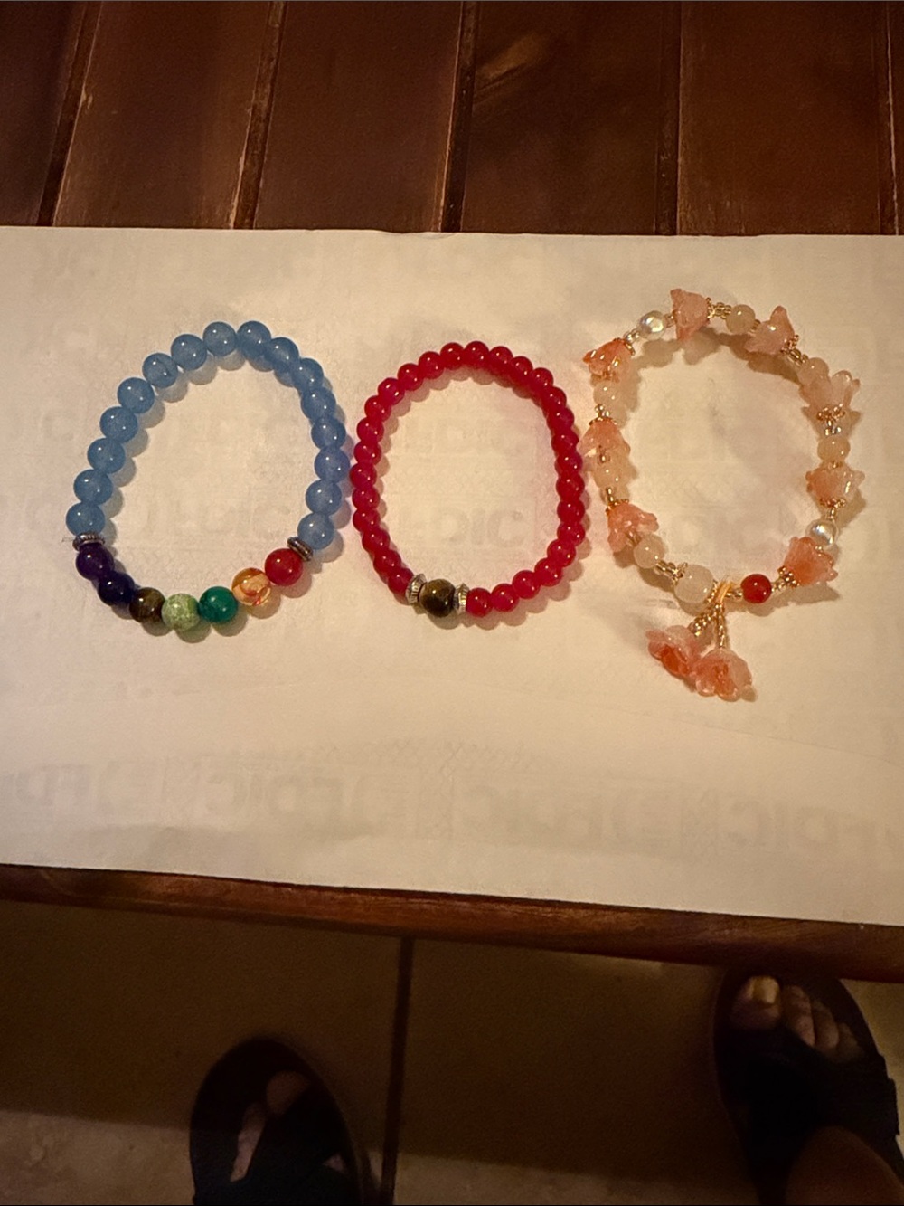 Handmade Beaded Bracelet Trio - Blue, Red, and Peach Styles